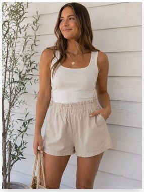 Have Beige Paperbag Waist Shorts